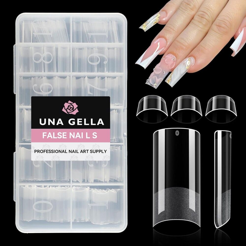 UNA GELLA Medium Square Nail Tips - 504 Pcs No C Curve Half Cover